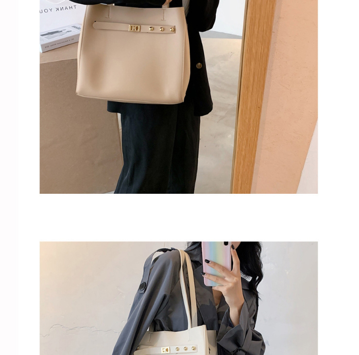 Fashion Khaki Large-capacity Belt Buckle Solid Color Mother-and-child Shoulder Bag,Handbags