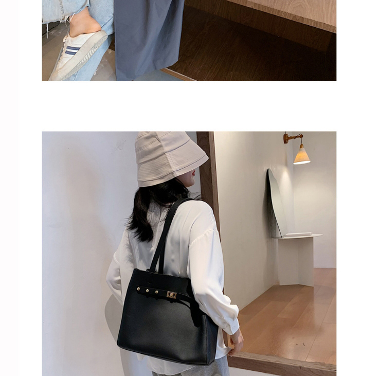 Fashion Black Large-capacity Belt Buckle Solid Color Mother-and-child Shoulder Bag,Handbags