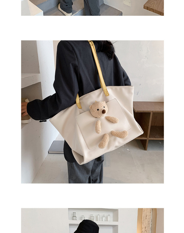 Fashion Khaki Large-capacity Bear Doll Stitching Contrast Color Shoulder Bag,Handbags