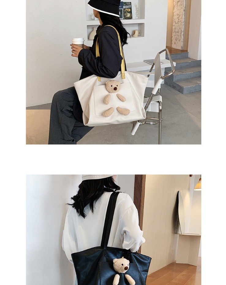 Fashion Black Large Capacity Bear Doll Stitching Contrast Color Shoulder Bag,Handbags