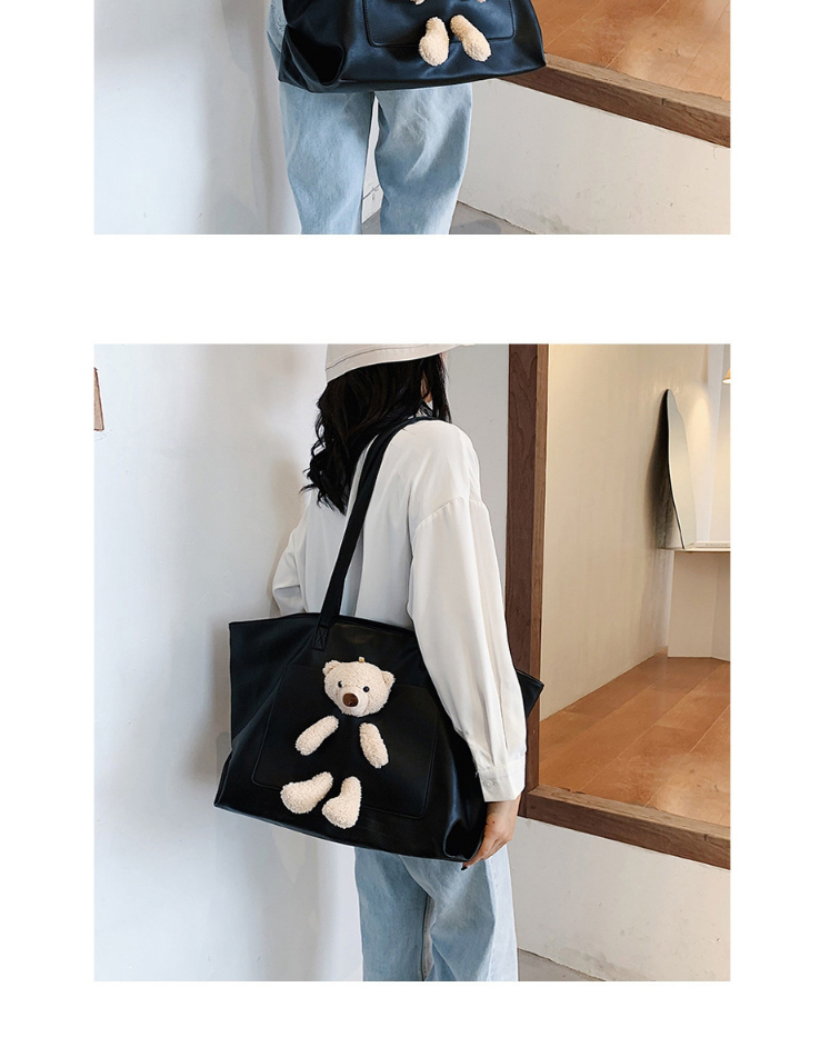 Fashion Black Large Capacity Bear Doll Stitching Contrast Color Shoulder Bag,Handbags