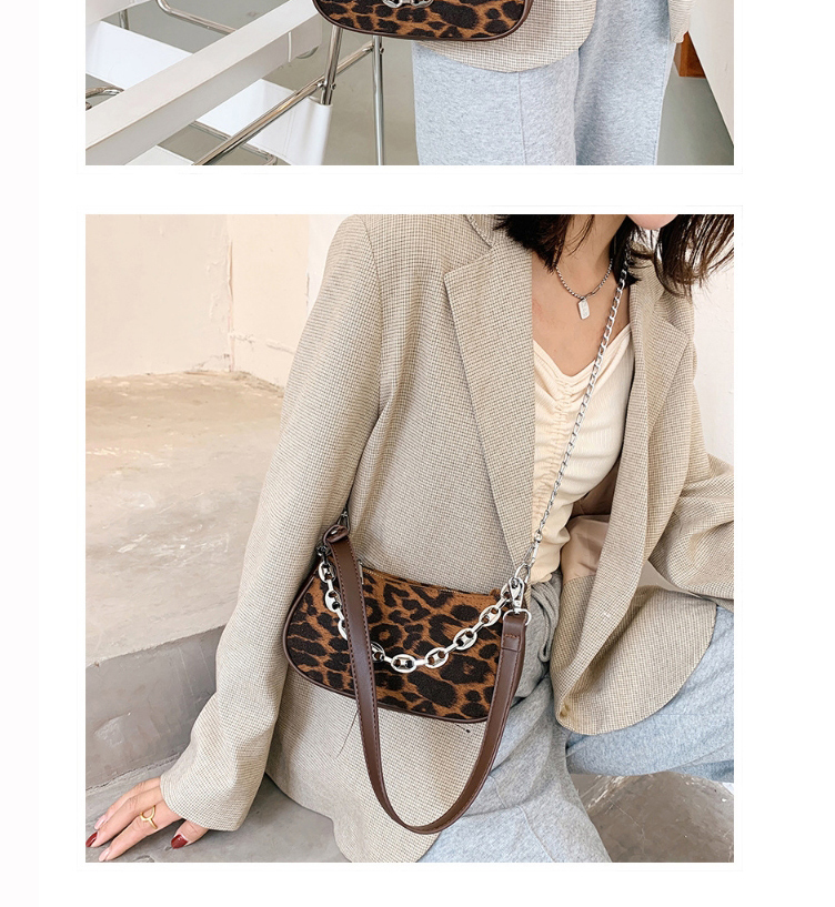 Fashion Leopard Brown Leopard Print Chain Shoulder Crossbody Bag,Handbags