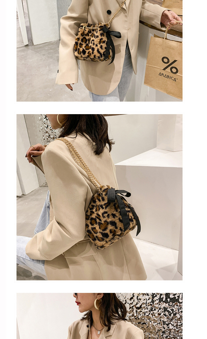 Fashion Khaki Leopard Print Plush Chain Shoulder Crossbody Bag,Handbags