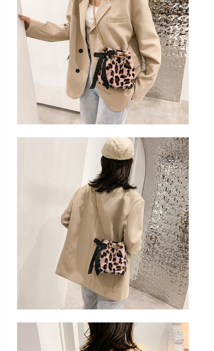 Fashion Khaki Leopard Print Plush Chain Shoulder Crossbody Bag,Handbags