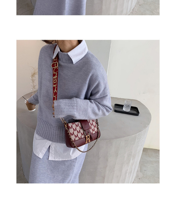 Fashion Brown Chain Broadband Metal Letter Shoulder Messenger Bag,Handbags
