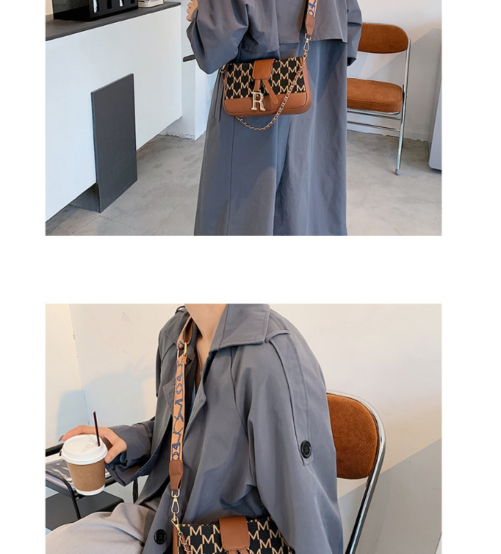 Fashion Brown Chain Broadband Metal Letter Shoulder Messenger Bag,Handbags