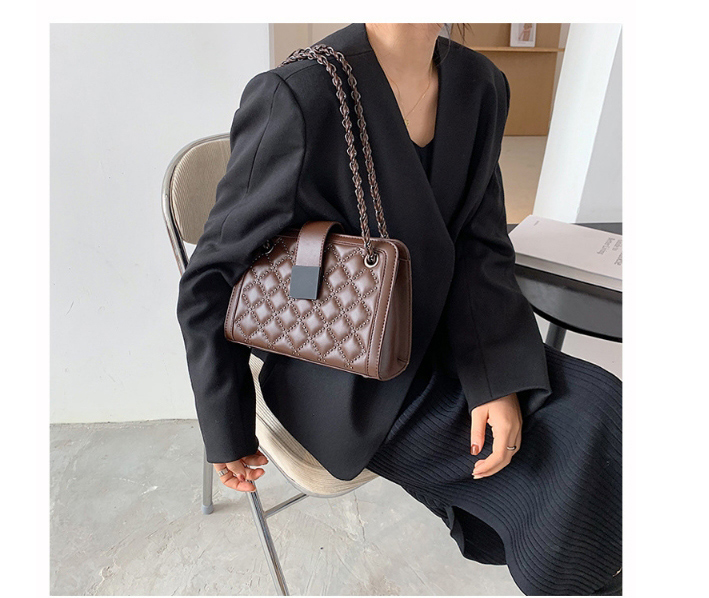 Fashion Coffee Color Studded Diamond Chain Shoulder Messenger Bag,Handbags