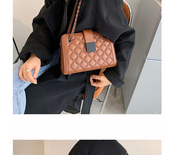 Fashion Coffee Color Studded Diamond Chain Shoulder Messenger Bag,Handbags