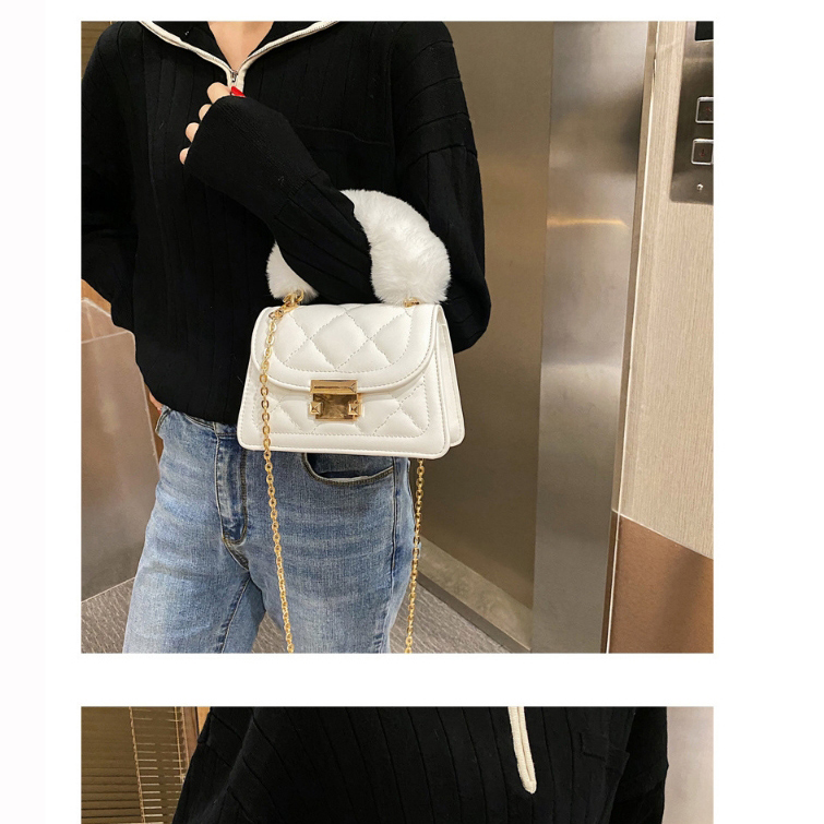 Fashion White Pure Color Rhombus Plush Chain Shoulder Messenger Bag,Handbags