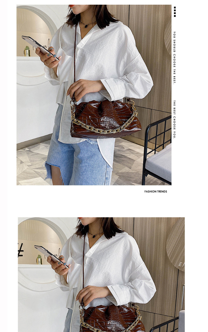 Fashion Brown Crocodile Pattern Chain Shoulder Crossbody Bag,Handbags