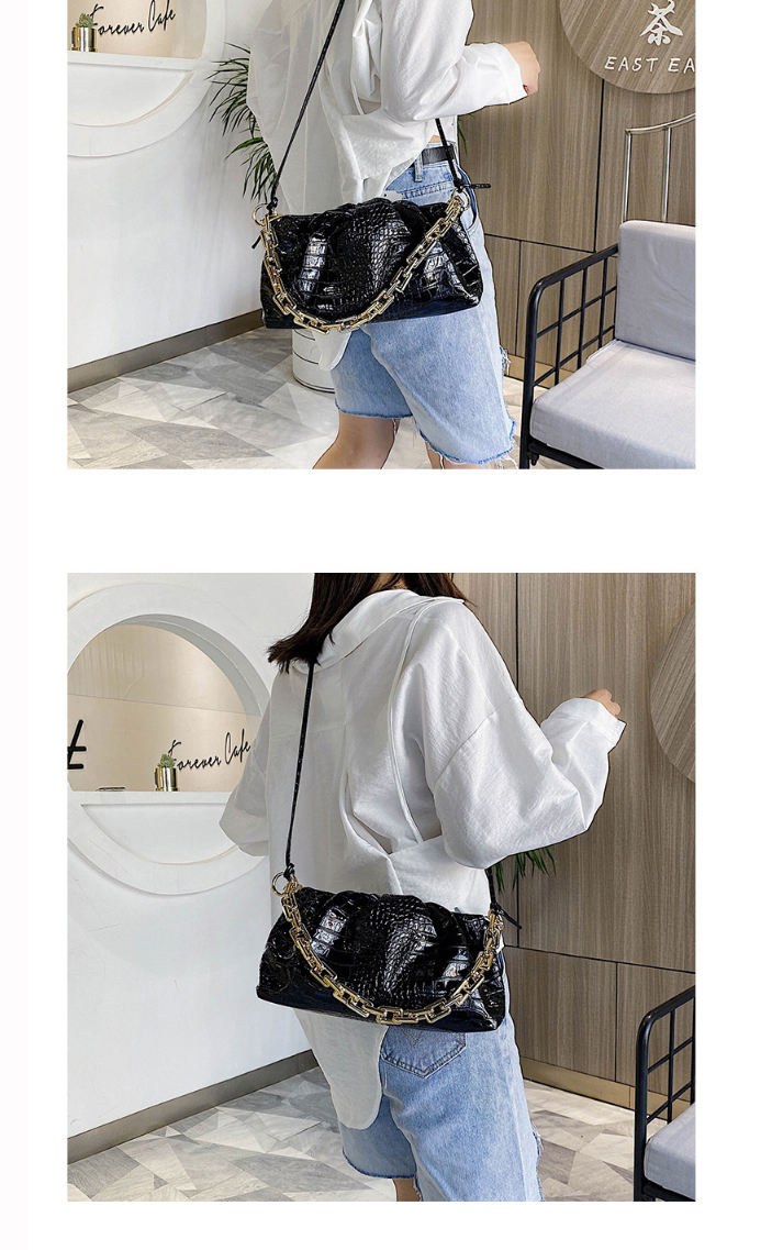 Fashion Black Crocodile Pattern Chain Shoulder Crossbody Bag,Handbags
