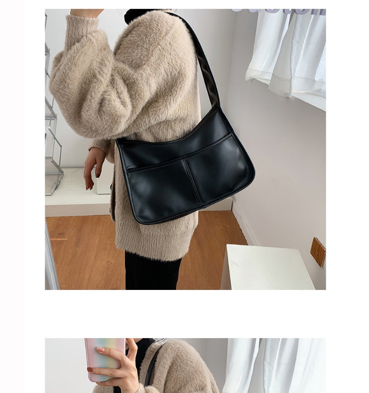 Fashion Black Large Capacity Solid Color Stitching Shoulder Bag,Handbags