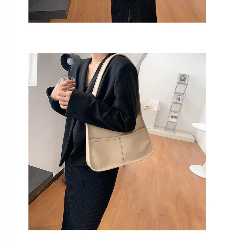 Fashion Beige Large Capacity Solid Color Stitching Shoulder Bag,Handbags