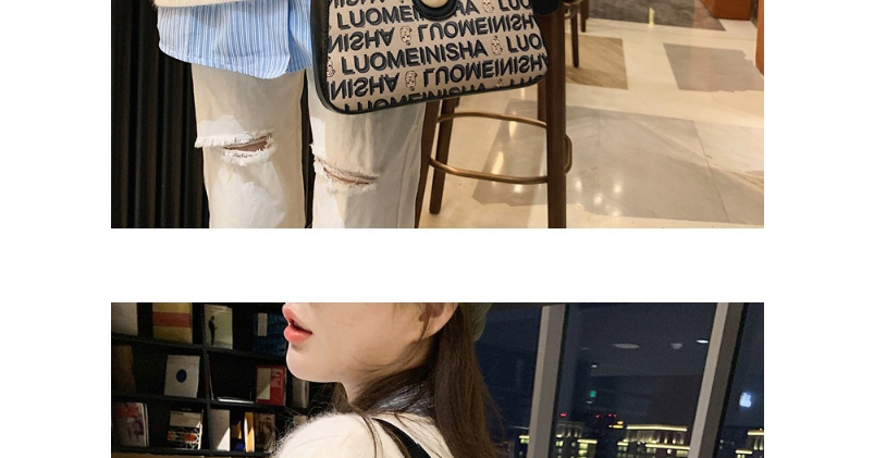 Fashion Black Chain Letter Printed Shoulder Bag,Handbags