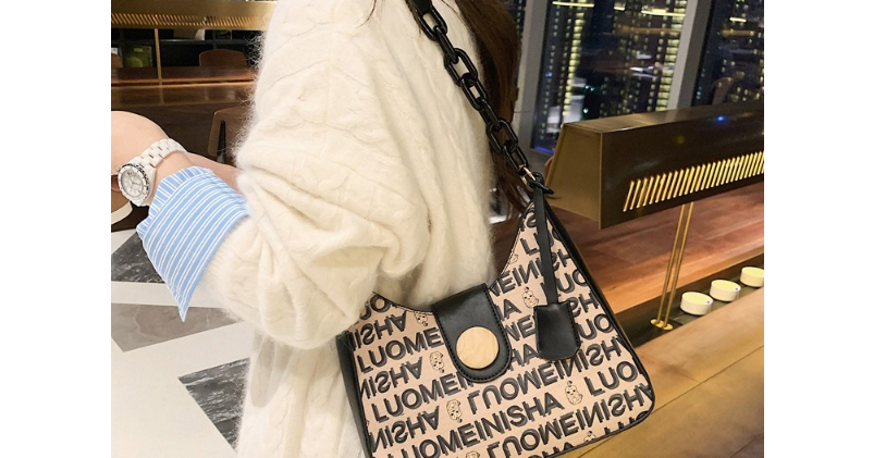 Fashion Black Chain Letter Printed Shoulder Bag,Handbags