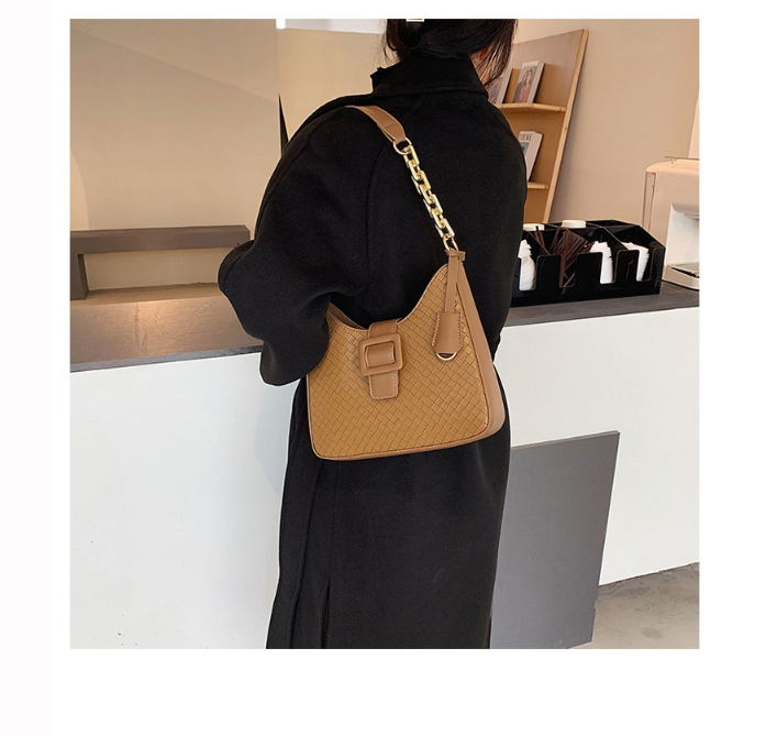 Fashion Khaki Woven Solid Color Chain Crossbody Bag,Handbags