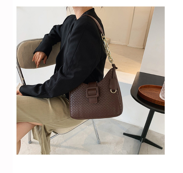 Fashion Black Woven Solid Color Chain Crossbody Bag,Handbags