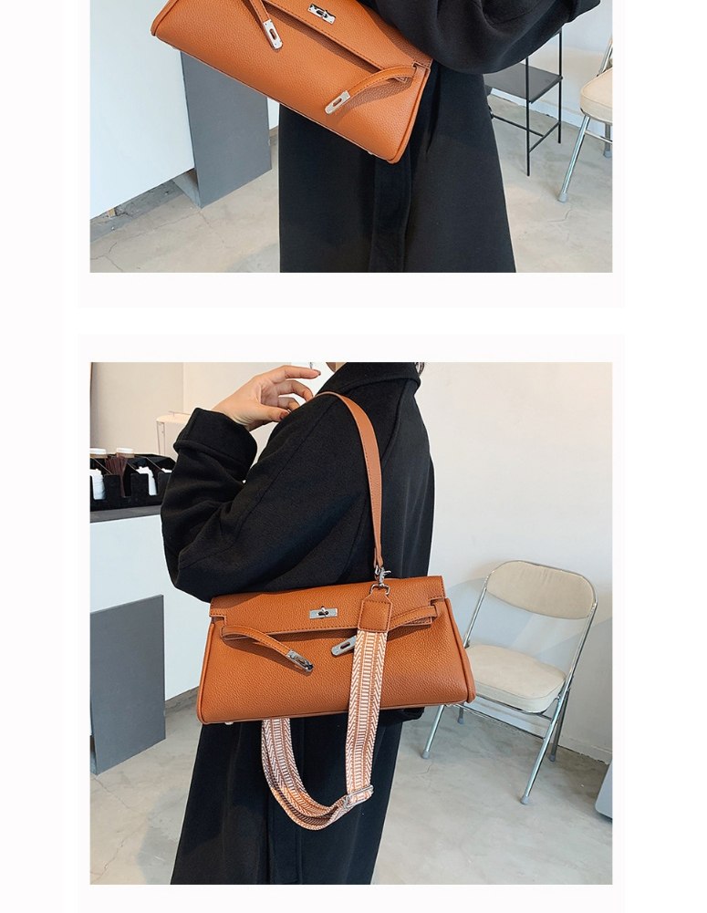 Fashion Khaki Lock Solid Color Flap One-shoulder Crossbody Bag,Handbags