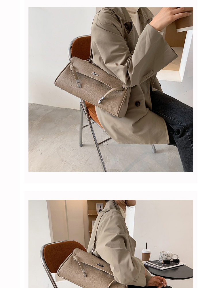 Fashion Brown Locking Solid Color Flap One-shoulder Crossbody Bag,Handbags