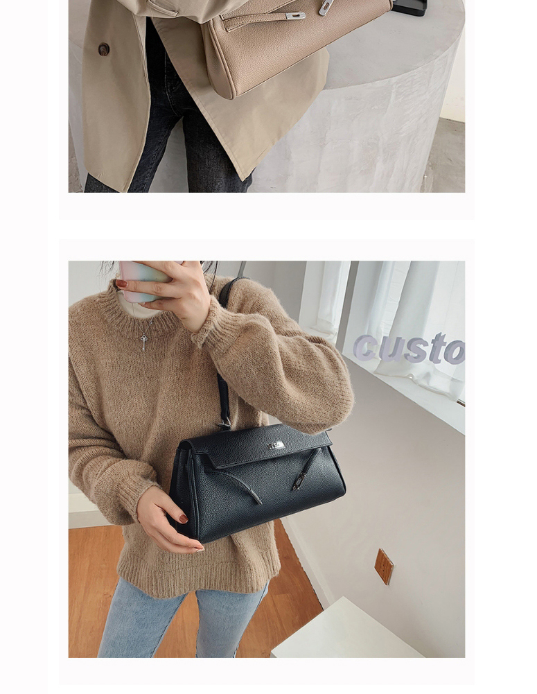 Fashion Khaki Lock Solid Color Flap One-shoulder Crossbody Bag,Handbags