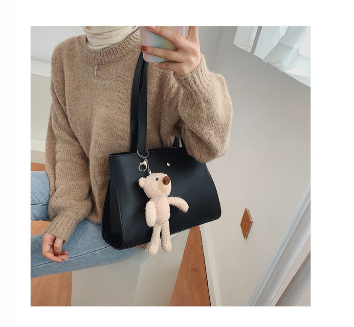Fashion Coffee Color Bear Doll Solid Color One-shoulder Armpit Bag,Handbags