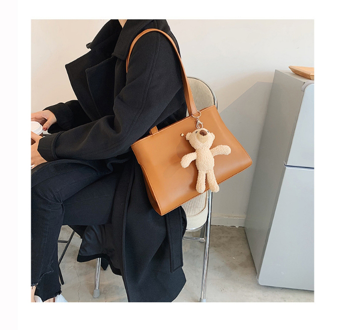 Fashion Brown Bear Doll Solid Color One-shoulder Armpit Bag,Handbags