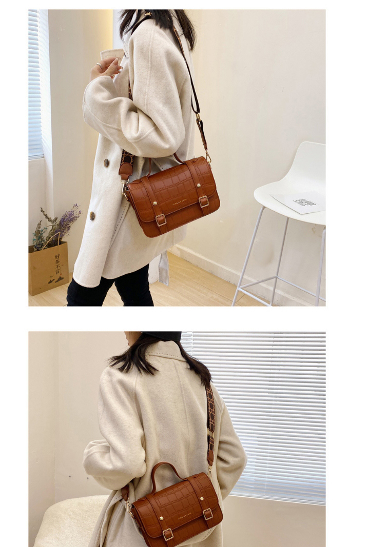 Fashion Brown Crocodile Pattern Wide Shoulder Strap One-shoulder Cross Bag,Handbags