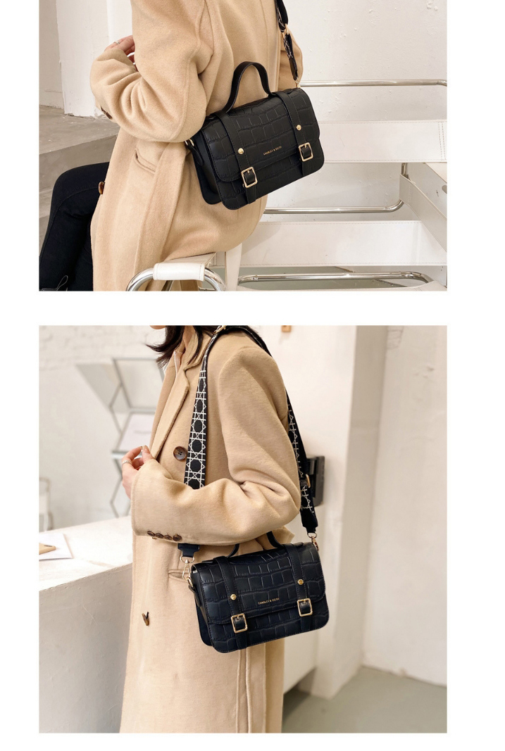 Fashion Black Crocodile Pattern Wide Shoulder Strap One-shoulder Cross Bag,Handbags