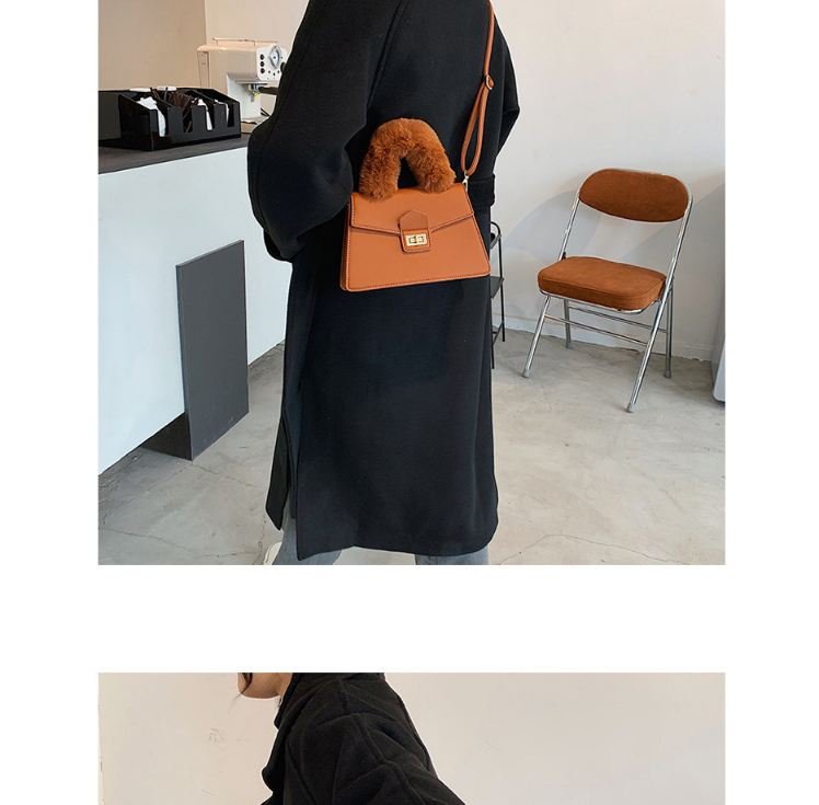 Fashion Black Plush Lock Solid Color Diagonal Shoulder Bag,Handbags