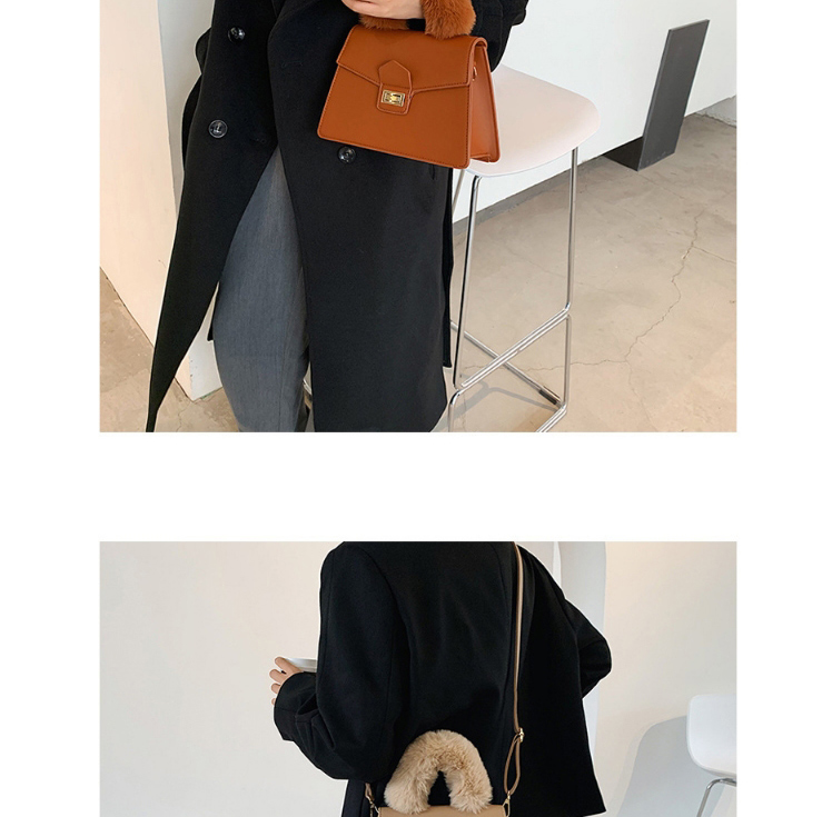 Fashion Black Plush Lock Solid Color Diagonal Shoulder Bag,Handbags
