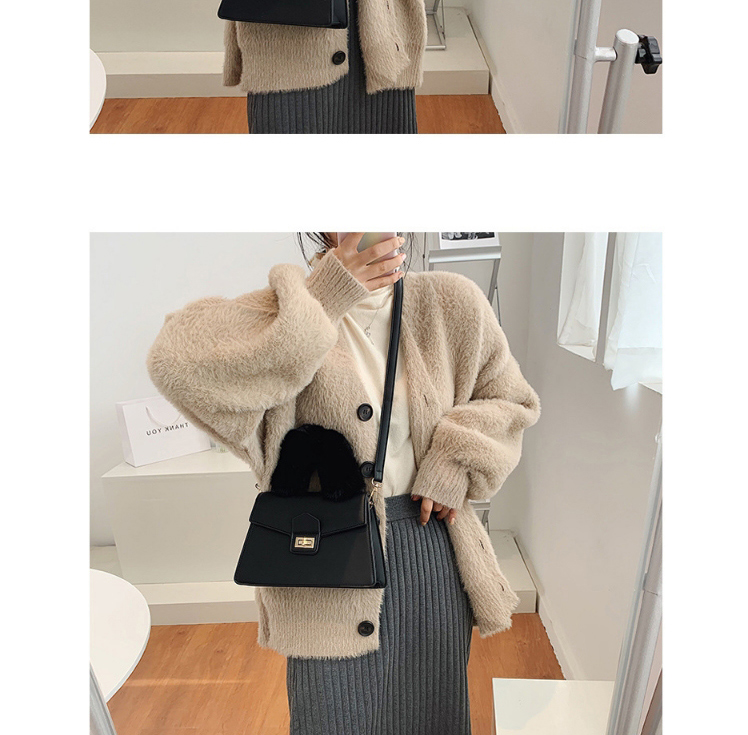 Fashion Brown Plush Lock Solid Color Diagonal Shoulder Bag,Handbags