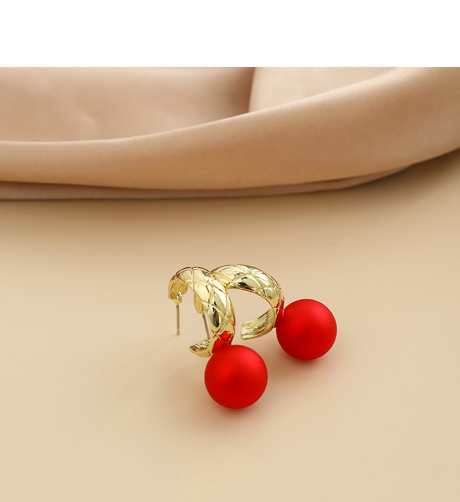 Fashion Red Alloy Pearl Geometric Stud Earrings,Stud Earrings