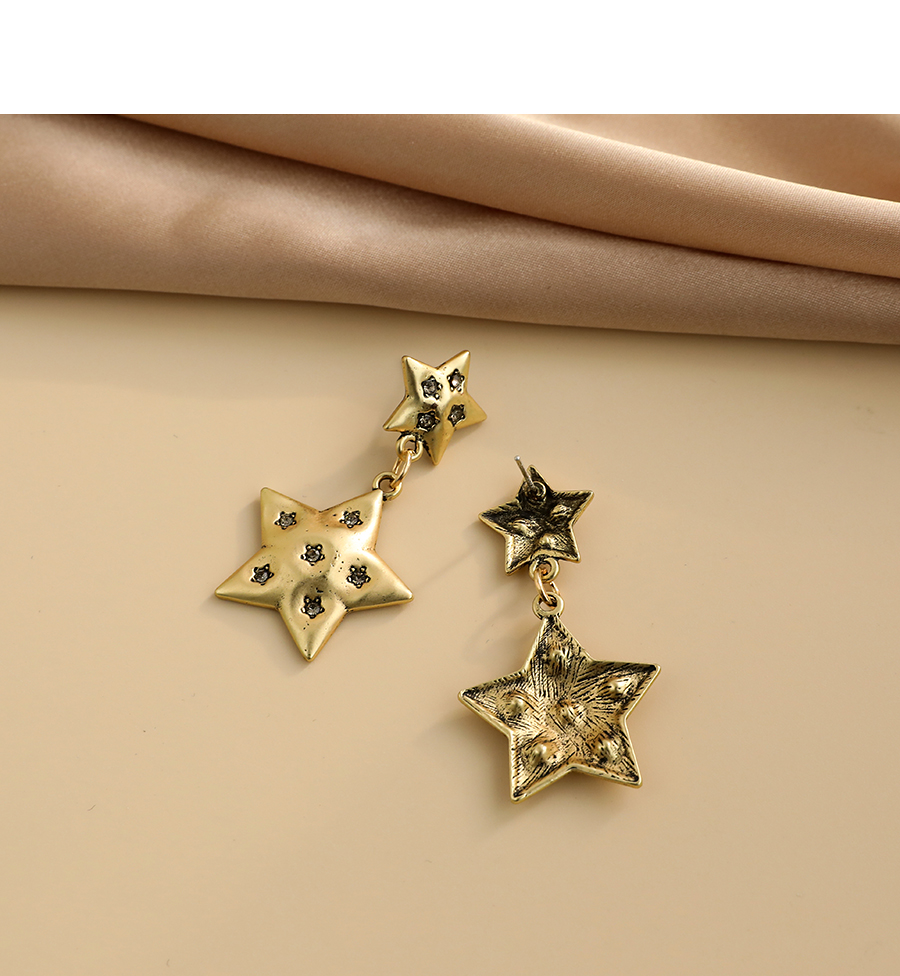 Fashion Gold Color Alloy Diamond Five-pointed Star Earrings,Drop Earrings