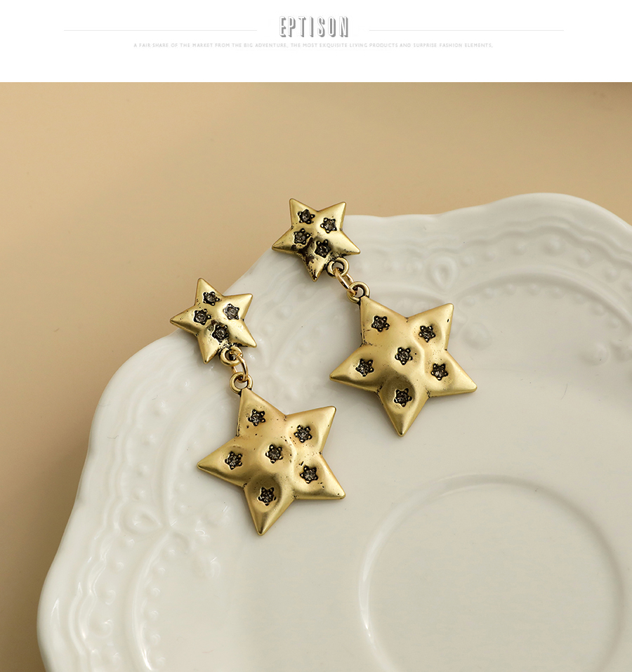 Fashion Gold Color Alloy Diamond Five-pointed Star Earrings,Drop Earrings