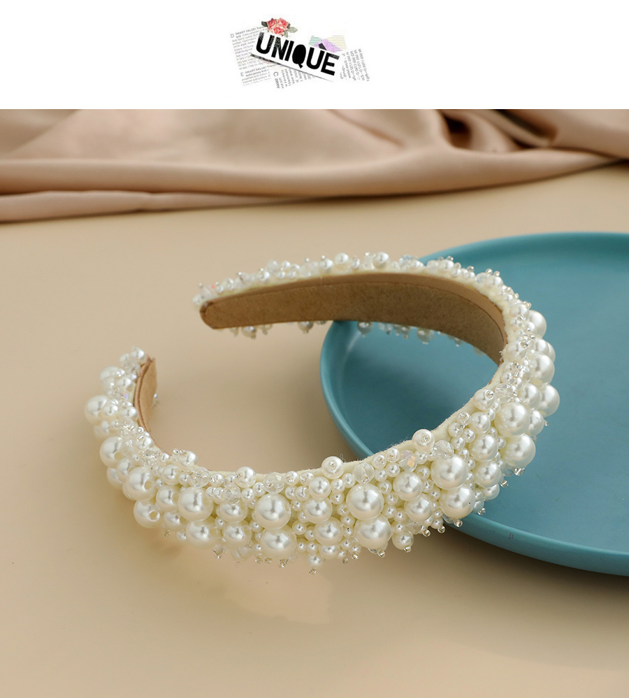 Fashion White Fabric Pearl Beaded Wide Brim Headband,Head Band