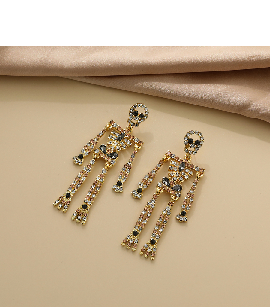Fashion Gold Color Alloy Diamond Skull Stud Earrings,Drop Earrings