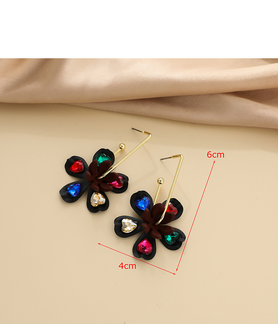 Fashion Black Alloy Diamond Flower Earrings,Stud Earrings