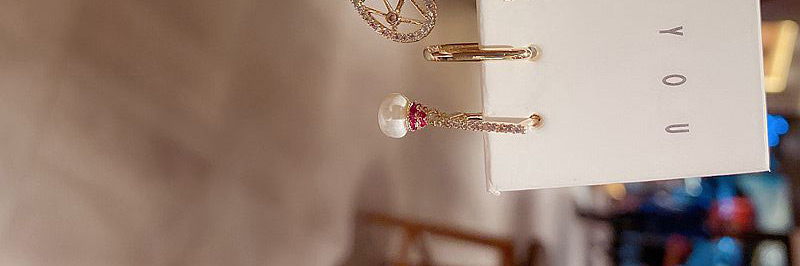 Fashion Gold Plated Color Love Diamond Pearl Geometric Earring Set,Earring Set