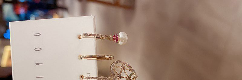 Fashion Gold Plated Color Love Diamond Pearl Geometric Earring Set,Earring Set