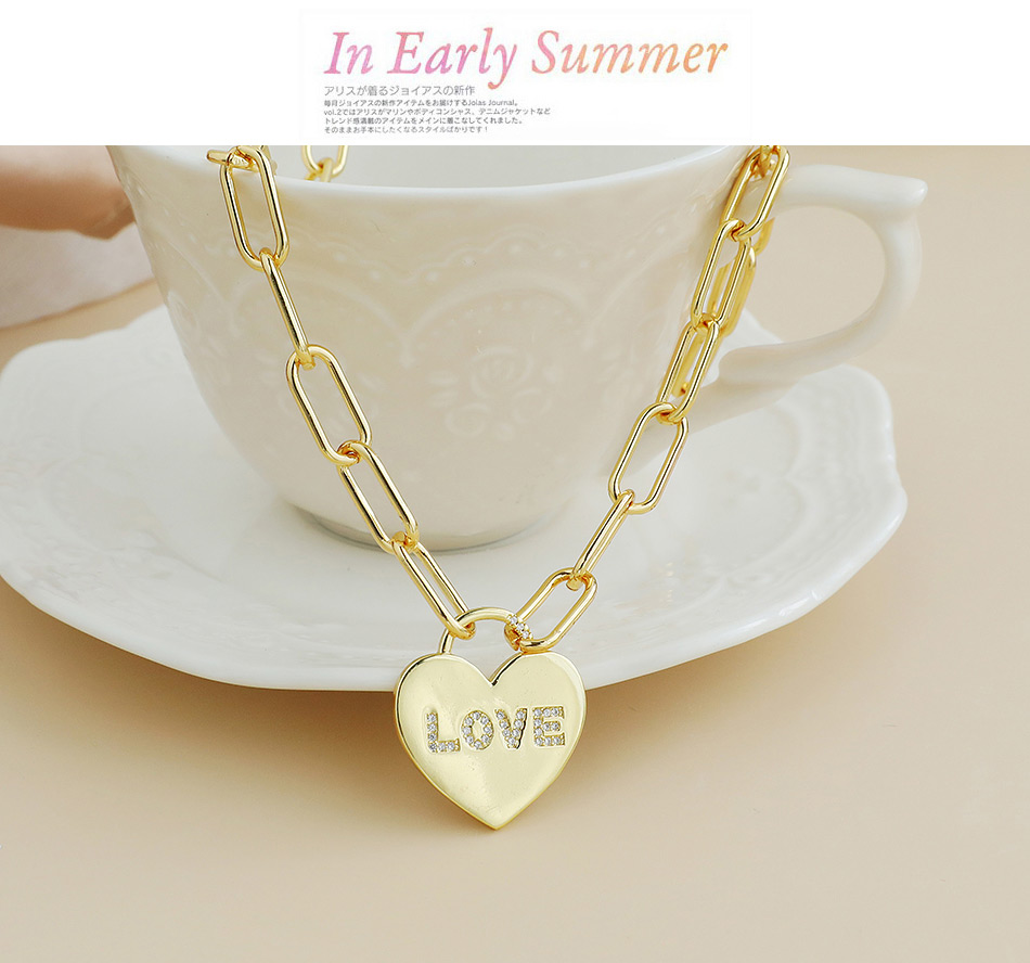 Fashion Gold Color Copper Inlaid Zircon Love Letter Love Necklace,Necklaces