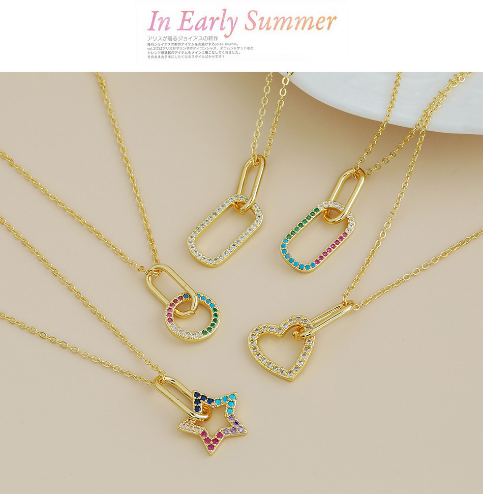 Fashion Gold Color Copper Inlaid Zircon Five-pointed Star Necklace,Necklaces
