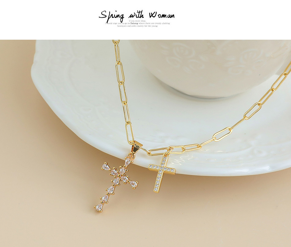 Fashion Gold Color Copper Inlaid Zircon Cross Necklace,Necklaces
