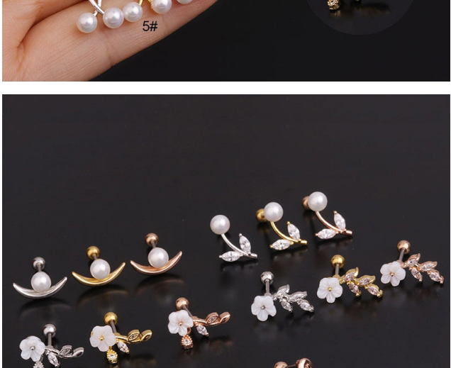 Fashion Cross Rose Gold Stainless Steel Screw Pearl And Diamond Geometric Earrings,Earrings