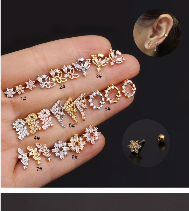 Fashion Cross Rose Gold Stainless Steel Flower Diamond Pearl Butterfly Geometric Earrings,Earrings