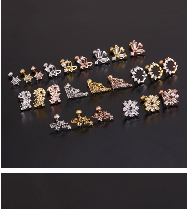 Fashion Dinosaur Gold Stainless Steel Flower Diamond Pearl Butterfly Geometric Earrings,Earrings