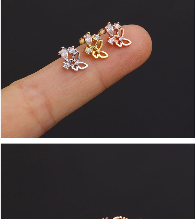 Fashion Flower Gold Stainless Steel Flower Diamond Pearl Butterfly Geometric Earrings,Earrings