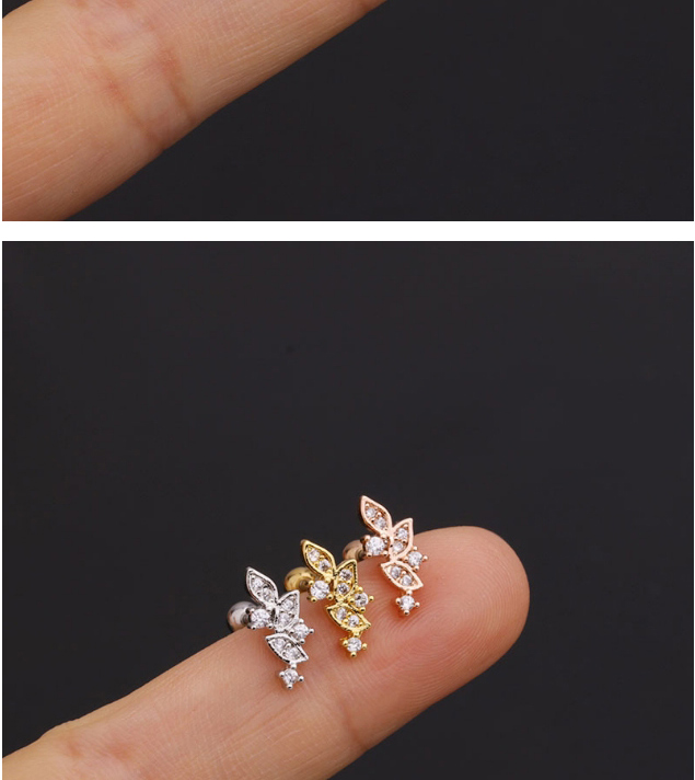 Fashion Flower Gold Stainless Steel Flower Diamond Pearl Butterfly Geometric Earrings,Earrings