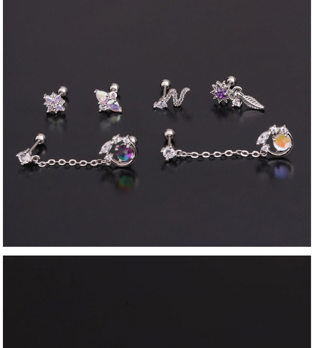 Fashion Round Chain Silver Micro-inlaid Zircon Stainless Steel Geometric Earrings,Earrings