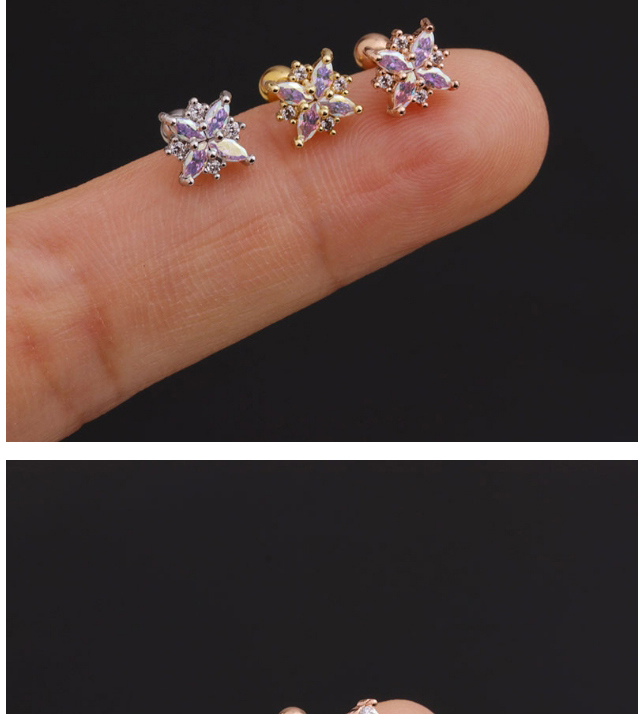 Fashion Five-pointed Star Rose Gold Micro-inlaid Zircon Stainless Steel Geometric Earrings,Earrings