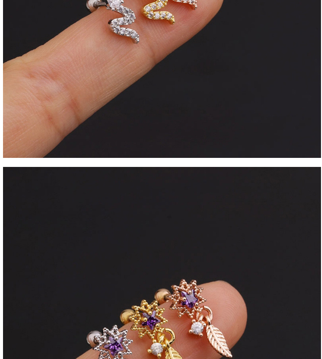 Fashion Serpentine Rose Gold Micro-inlaid Zircon Stainless Steel Geometric Earrings,Earrings